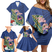 Guam Chamorro Family Matching Off Shoulder Short Dress and Hawaiian Shirt Tribal Latte Stone and Seal Artwork Polynesian Patterns