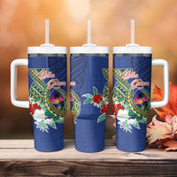 Guam Chamorro Tumbler With Handle Tribal Latte Stone and Seal Artwork Polynesian Patterns