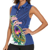 Guam Chamorro Women Sleeveless Polo Shirt Tribal Latte Stone and Seal Artwork Polynesian Patterns