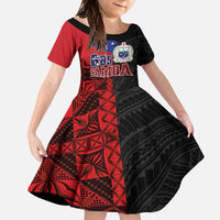 Personalised Samoa 685 Family Matching Off The Shoulder Long Sleeve Dress and Hawaiian Shirt Siapo Pattern and Samoa Flag Design LT03 Daughter's Dress Black - Polynesian Pride