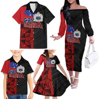 Personalised Samoa 685 Family Matching Off The Shoulder Long Sleeve Dress and Hawaiian Shirt Siapo Pattern and Samoa Flag Design LT03 - Polynesian Pride
