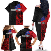Personalised Samoa 685 Family Matching Off The Shoulder Long Sleeve Dress and Hawaiian Shirt Siapo Pattern and Samoa Flag Design LT03 - Polynesian Pride