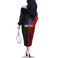 Personalised Samoa 685 Family Matching Off The Shoulder Long Sleeve Dress and Hawaiian Shirt Siapo Pattern and Samoa Flag Design LT03 - Polynesian Pride