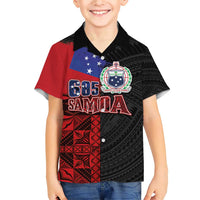 Personalised Samoa 685 Family Matching Short Sleeve Bodycon Dress and Hawaiian Shirt Siapo Pattern and Samoa Flag Design LT03 Son's Shirt Black - Polynesian Pride