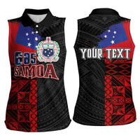 Personalised Samoa 685 Women Sleeveless Polo Shirt Siapo Pattern and Samoa Flag Design