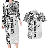 Samoa 685 Art Traditional Tattoo Pattern Couples Matching Long Sleeve Bodycon Dress and Hawaiian Shirt White Color LT03 White - Polynesian Pride