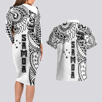 Samoa 685 Art Traditional Tattoo Pattern Couples Matching Long Sleeve Bodycon Dress and Hawaiian Shirt White Color LT03 - Polynesian Pride