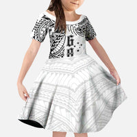 Samoa 685 Art Traditional Tattoo Pattern Family Matching Off The Shoulder Long Sleeve Dress and Hawaiian Shirt White Color LT03 Daughter's Dress White - Polynesian Pride