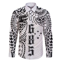 Samoa 685 Art Traditional Tattoo Pattern Family Matching Off The Shoulder Long Sleeve Dress and Hawaiian Shirt White Color LT03 Dad's Shirt - Long Sleeve White - Polynesian Pride