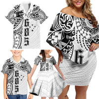 Samoa 685 Art Traditional Tattoo Pattern Family Matching Off Shoulder Short Dress and Hawaiian Shirt White Color LT03 - Polynesian Pride
