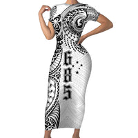 Samoa 685 Art Traditional Tattoo Pattern Family Matching Short Sleeve Bodycon Dress and Hawaiian Shirt White Color LT03 Mom's Dress White - Polynesian Pride