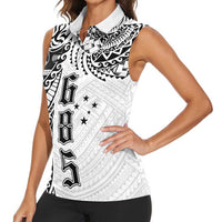 Samoa 685 Art Traditional Tattoo Pattern Women Sleeveless Polo Shirt White Color