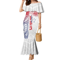 Samoa 685 Art Traditional Tattoo Pattern Family Matching Mermaid Dress and Hawaiian Shirt Gradient Color LT03 Mom's Dress White - Polynesian Pride