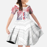 Samoa 685 Art Traditional Tattoo Pattern Family Matching Short Sleeve Bodycon Dress and Hawaiian Shirt Gradient Color LT03 Daughter's Dress White - Polynesian Pride