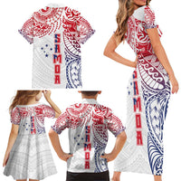 Samoa 685 Art Traditional Tattoo Pattern Family Matching Short Sleeve Bodycon Dress and Hawaiian Shirt Gradient Color LT03 - Polynesian Pride