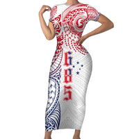 Samoa 685 Art Traditional Tattoo Pattern Family Matching Short Sleeve Bodycon Dress and Hawaiian Shirt Gradient Color LT03 Mom's Dress White - Polynesian Pride