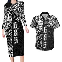 Samoa 685 Art Traditional Tattoo Pattern Couples Matching Long Sleeve Bodycon Dress and Hawaiian Shirt Black Color LT03 Black - Polynesian Pride