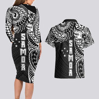 Samoa 685 Art Traditional Tattoo Pattern Couples Matching Long Sleeve Bodycon Dress and Hawaiian Shirt Black Color LT03 - Polynesian Pride