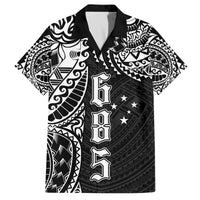 Samoa 685 Art Traditional Tattoo Pattern Family Matching Off The Shoulder Long Sleeve Dress and Hawaiian Shirt Black Color