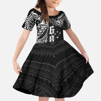 Samoa 685 Art Traditional Tattoo Pattern Family Matching Off Shoulder Maxi Dress and Hawaiian Shirt Black Color LT03 Daughter's Dress Black - Polynesian Pride
