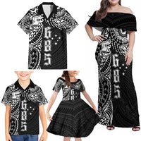Samoa 685 Art Traditional Tattoo Pattern Family Matching Off Shoulder Maxi Dress and Hawaiian Shirt Black Color LT03 - Polynesian Pride