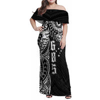 Samoa 685 Art Traditional Tattoo Pattern Family Matching Off Shoulder Maxi Dress and Hawaiian Shirt Black Color LT03 Mom's Dress Black - Polynesian Pride