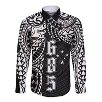 Samoa 685 Art Traditional Tattoo Pattern Long Sleeve Button Shirt Black Color LT03 Unisex Black - Polynesian Pride