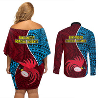 Bintangor Goroka Lahanis Rugby Couples Matching Off Shoulder Short Dress and Long Sleeve Button Shirts Papua New Guinea Polynesian Tattoo LT03 - Polynesian Pride