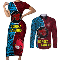 Bintangor Goroka Lahanis Rugby Couples Matching Short Sleeve Bodycon Dress and Long Sleeve Button Shirts Papua New Guinea Polynesian Tattoo LT03 Red - Polynesian Pride