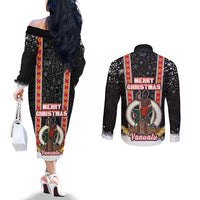 Vanuatu Christmas Couples Matching Off The Shoulder Long Sleeve Dress and Long Sleeve Button Shirts Polynesian Tribal Snow Style LT03 - Polynesian Pride