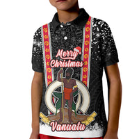 Personalised Vanuatu Christmas Kid Polo Shirt Polynesian Tribal Snow Style LT03 Kid Black - Polynesian Pride