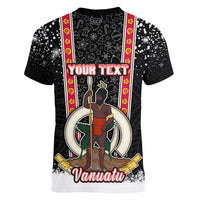 Personalised Vanuatu Christmas Women V Neck T Shirt Polynesian Tribal Snow Style LT03 - Polynesian Pride