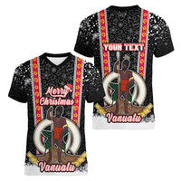 Personalised Vanuatu Christmas Women V Neck T Shirt Polynesian Tribal Snow Style LT03 - Polynesian Pride