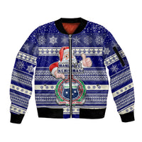 Samoa Christmas Sleeve Zip Bomber Jacket The Santa Coat of Arms with Samoa Bracelet Pattern LT03 Unisex Blue - Polynesian Pride