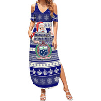Custom Samoa Christmas Summer Maxi Dress The Santa Coat of Arms with Samoa Bracelet Pattern LT03 Women Blue - Polynesian Pride