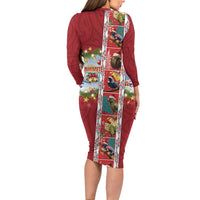New Zealand Merry Christmas Family Matching Long Sleeve Bodycon Dress and Hawaiian Shirt Maori Animals, Koru Tattoo - Red Xmas Style LT03 - Polynesian Pride