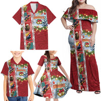 New Zealand Merry Christmas Family Matching Off Shoulder Maxi Dress and Hawaiian Shirt Maori Animals, Koru Tattoo - Red Xmas Style LT03 - Polynesian Pride