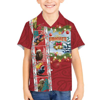 New Zealand Merry Christmas Family Matching Off Shoulder Short Dress and Hawaiian Shirt Maori Animals, Koru Tattoo - Red Xmas Style LT03 Son's Shirt Red - Polynesian Pride