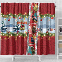 New Zealand Merry Christmas Shower Curtain Maori Animals, Koru Tattoo - Red Xmas Style LT03 - Polynesian Pride