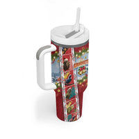 New Zealand Merry Christmas Tumbler With Handle Maori Animals Xmas Style and Koru Tattoo Red Color