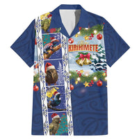 New Zealand Merry Christmas Family Matching Mermaid Dress and Hawaiian Shirt Maori Animals, Koru Tattoo - Blue Xmas Style LT03 Dad's Shirt - Short Sleeve Blue - Polynesian Pride