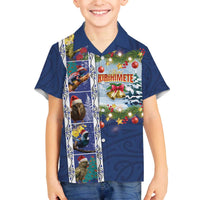 New Zealand Merry Christmas Family Matching Off The Shoulder Long Sleeve Dress and Hawaiian Shirt Maori Animals, Koru Tattoo - Blue Xmas Style