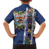 New Zealand Merry Christmas Family Matching Off Shoulder Short Dress and Hawaiian Shirt Maori Animals, Koru Tattoo - Blue Xmas Style LT03 - Polynesian Pride