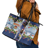 New Zealand Merry Christmas Leather Tote Bag Maori Animals, Koru Tattoo - Blue Xmas Style LT03 - Polynesian Pride