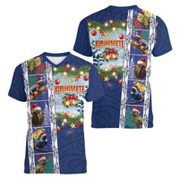 New Zealand Merry Christmas Women V-Neck T-Shirt Maori Animals, Koru Tattoo - Blue Xmas Style LT03 - Polynesian Pride
