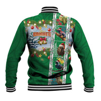 New Zealand Merry Christmas Baseball Jacket Maori Animals, Koru Tattoo - Green Xmas Style LT03 - Polynesian Pride