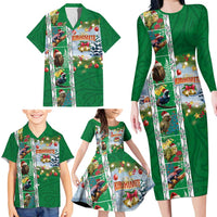 New Zealand Merry Christmas Family Matching Long Sleeve Bodycon Dress and Hawaiian Shirt Maori Animals, Koru Tattoo - Green Xmas Style LT03 - Polynesian Pride