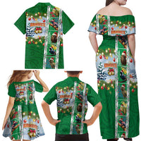 New Zealand Merry Christmas Family Matching Off Shoulder Maxi Dress and Hawaiian Shirt Maori Animals, Koru Tattoo - Green Xmas Style LT03 - Polynesian Pride