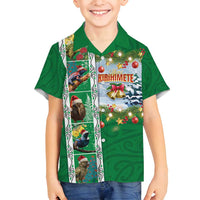 New Zealand Merry Christmas Family Matching Off Shoulder Maxi Dress and Hawaiian Shirt Maori Animals, Koru Tattoo - Green Xmas Style LT03 Son's Shirt Green - Polynesian Pride
