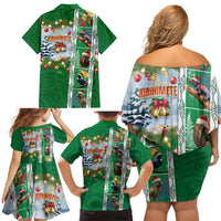 New Zealand Merry Christmas Family Matching Off Shoulder Short Dress and Hawaiian Shirt Maori Animals, Koru Tattoo - Green Xmas Style LT03 - Polynesian Pride